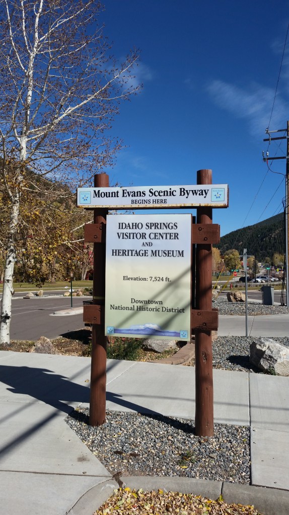 Idaho Springs, Colorado Visitor's Center sign, October 2020